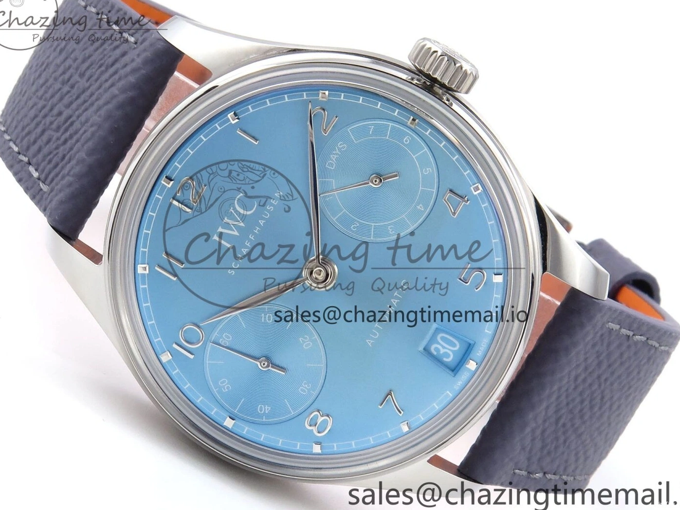 MIROTIME 0502 Lightweight Portugieser Automatic SS IW501708 APSF 1:1 Best Edition Light Blue Dial on Gray Leather Strap A 7012